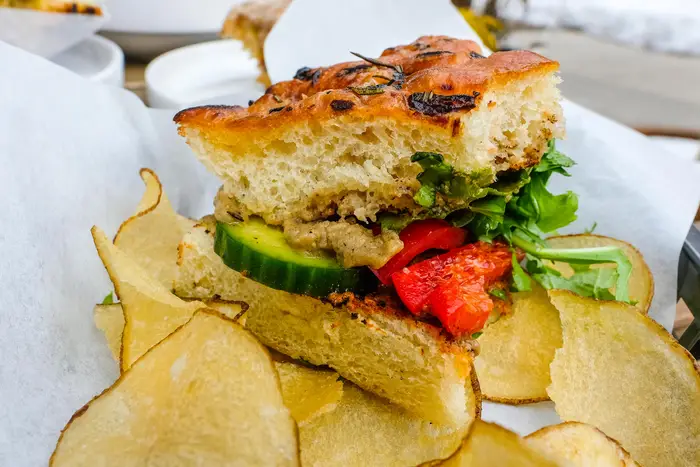 Focaccia Vegetable Sandwich with Chips ($13)